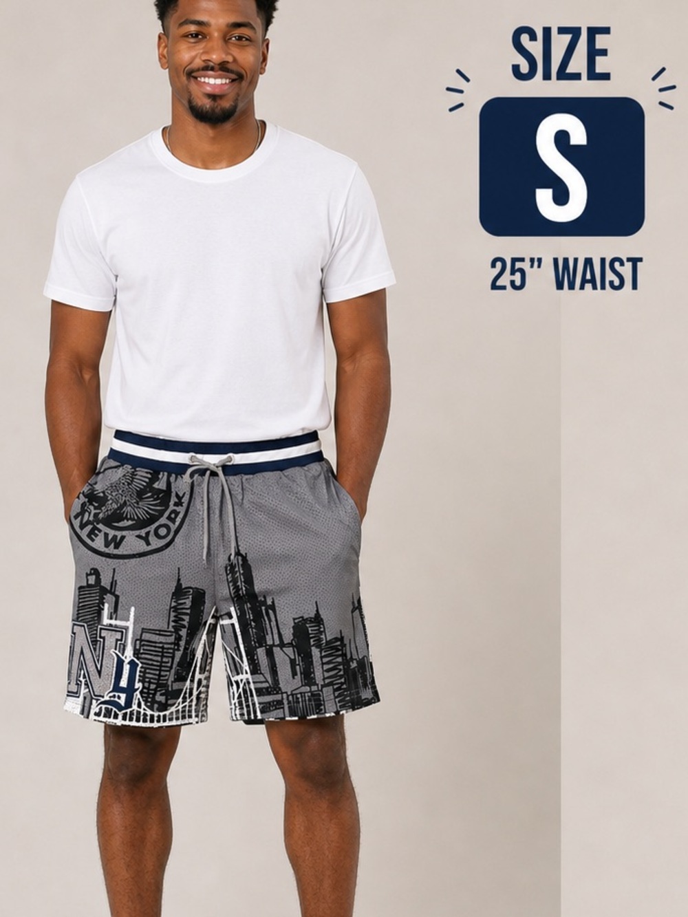 Rebel minds New York Skyline Graphic Men’s Basketball Shorts - w POCKETS - SMALL